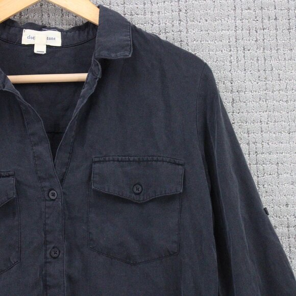 Cloth & Stone Shirt Top Womens Medium M Black Button Down Long Sleeve Collared - Picture 2 of 9